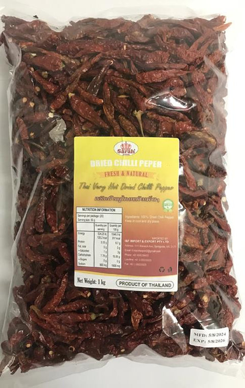 Sarah Food Thai Very Hot Dried Chilli Pepper (1 kg)