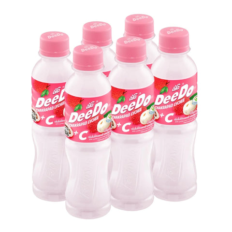 Six bottles of DeeDo Charkradad Lychee+C on a white background