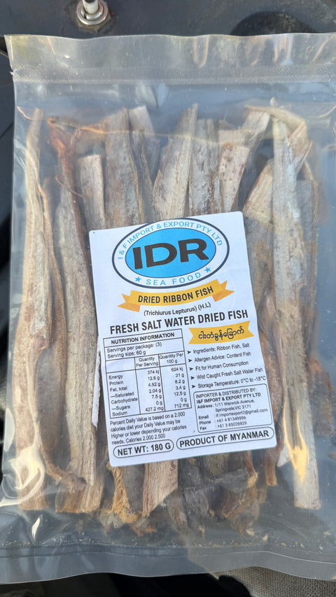 Dried Ribbon Fish Trichiurus Lepturus (CUT)  (ငါးတံခွန်ခြောက်) (180 g)