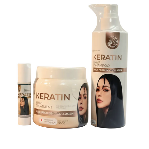 Keratin Hair Serum + Shampoo + Hair Treatment (Milk Protein + Collagen)