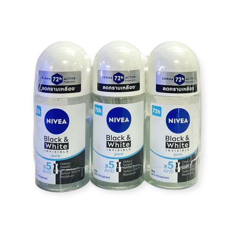 Nivea Black & White Pure Roll On (50 ml x 3)