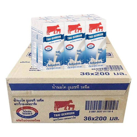 Carton of Thai-Denmark milk cartons on a white background